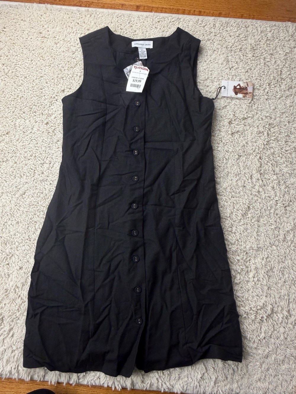 Sz XS Button-Front Sleeveless Black Dress NWT